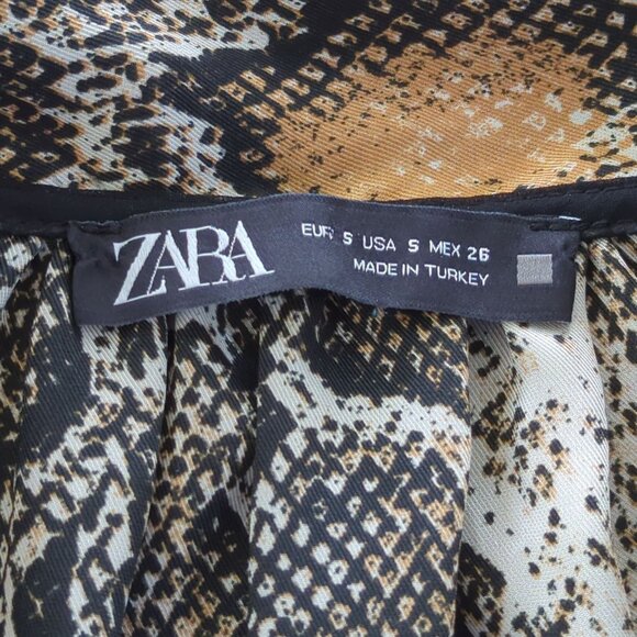 Zara Women's Snake Print Ruffled Career Blouse Size S With Tie Neck Long Sleeves - Picture 8 of 13